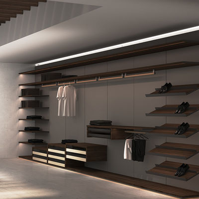 качество  Sliding Door Master Walk In Closet Furniture Wood Aluminium With Linear LED завод